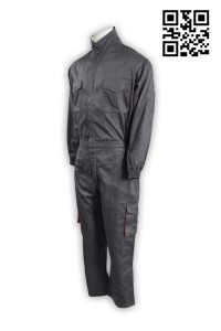 D176大量訂購工業制服 製造灰色工業制服 腰側橡筋 雙胸袋 連體工作服 訂印連衣工業制服 工業制服制服公司